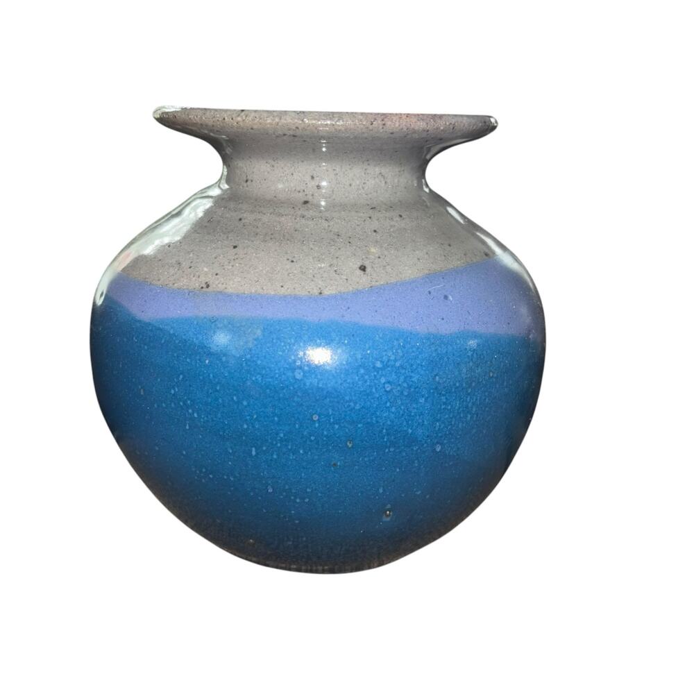 Studio Artisan Pottery Vase Signed Nancy Read Blue Gray Handmade Handpainted